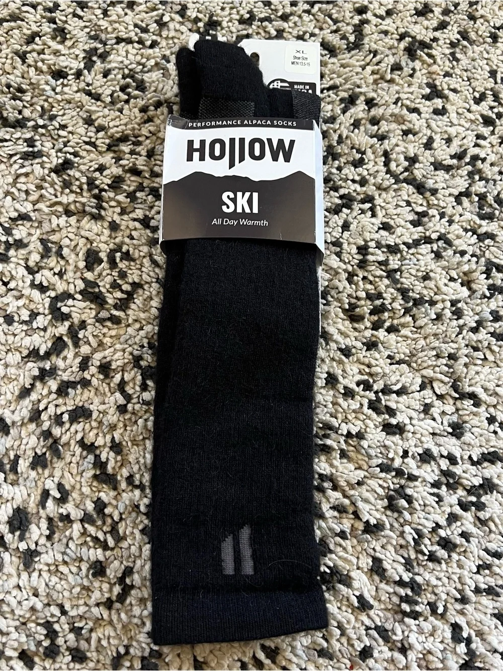 Hollow Alpaca Ski Socks All Day Warmth Black Size XL
